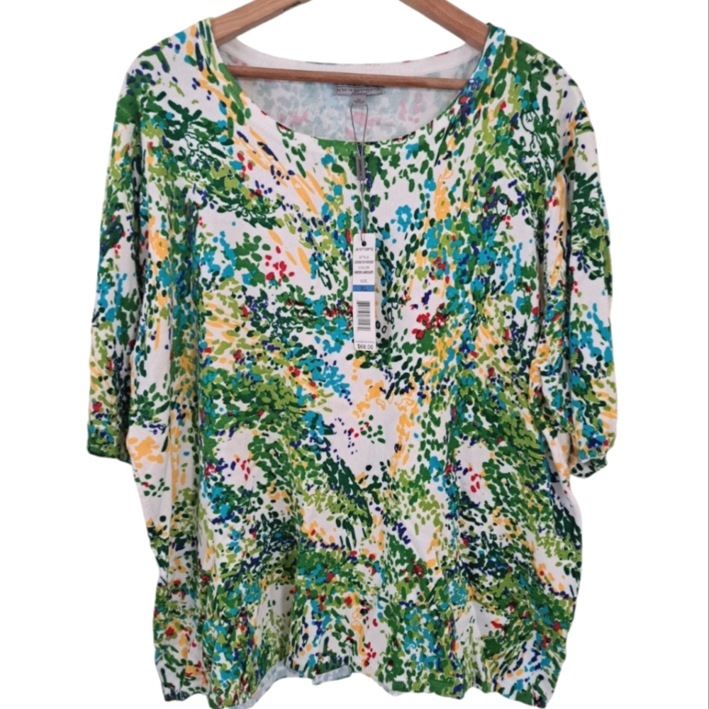 Joseph A Crew Neck Sweater Abstract Painterly Print‎ Super Soft Knit NWT